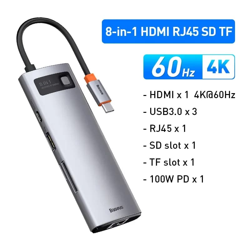 4K 60Hz USB-C hub HDMI, Etherneti ja 100W PD-ga